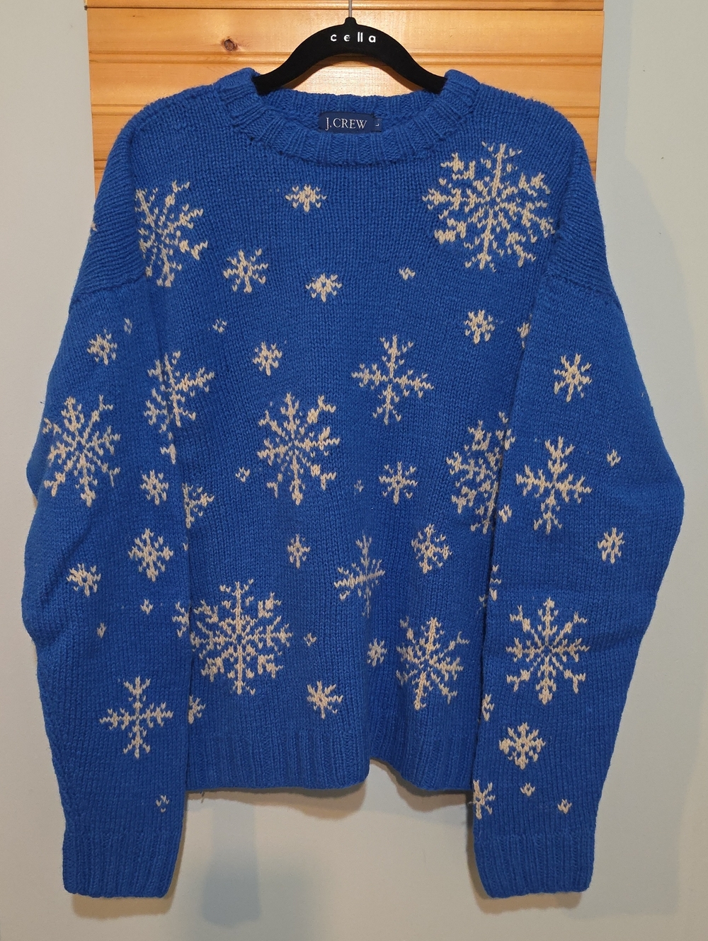 J. Crew Royal Blue Snowflake Wool Crewneck Sweater